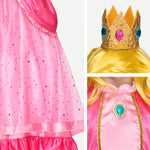 Spooktacular Creations Halloween Pink Princess Dress, Kids Princess Dress Up Set, Peach Crown Costume for Girls Toddler Halloween, Birthday, Roleplay Party (Small, 5-7 yrs)
