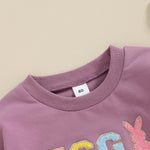 YINGISFITM Toddler Baby Girl Boy Easter Outfit Bunny Shirt Embroidery Long Sleeve Crewneck Sweatshirt Sweater Blouse Top (egg stra purple,12-18 Months)