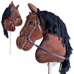 Playful Minds Large Hobby Horse for Kids and Adults – Show Quality with Rhinestone Studded Bridle, Removable Reins, and Long Mane – Plush Handmade Tournament Stick Horse (Bay (Brown))