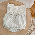 Ashmyova Toddler Girls Linen Summer Casual Dress Kids Vintage Ruffles Stripe Baby Rompers Dresses
