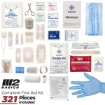 M2 BASICS Premium 321 Piece First Aid Kit, All Purpose Kit with Hard Case for Home, Car, Business, School, Office & Vehicle