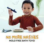 SplashEZ Bath Toys for Kids Ages 4-8, Kids Bath Toys for Boys, Mold Free No Hole Sealed, Soft Durable Army Play Set Submarine Tank Airplane Jet, No Mold for Water Tub & Pool, Ages 0-1-3-4-5-6-8