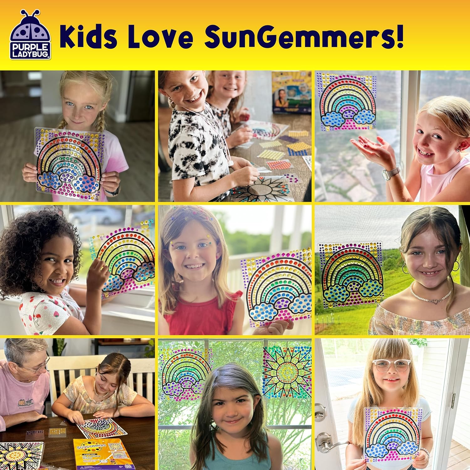 PURPLE LADYBUG Sungemmers Window Gem Art Suncatcher Kits - Summer Activities for Kids, Birthday Gifts for Girls & Boys, Crafts for Ages 4-10, Fun DIY Art Kit for Kids 6-12