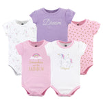 Hudson Baby Unisex Baby Cotton Bodysuits, Unicorn 5 Pack, 9-12 Months