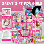 OCTERIC Doll House for Girls ,10 Rooms Pink Doll House with Dolls Figure, Puppies ,Furnitures, Accessories, LED Light, Toddler Playhouse Gift for for 3 4 5 6 7 8 9 10 Year Old Girls Toys