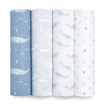 aden + anais Swaddle Blanket, 100% Organic Cotton Blankets for Girls & Boys, Baby Receiving Swaddles, Ideal Newborn & Infant Swaddling Set, 4 Pack, Oceanic