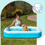 2-in-1 Inflatable Kiddie Pool, 65"x39"x10" (5'5") Soft Cushioned Floor, Handles, Drain, Shallow Rectangular Blowup Swimming Pool for Kids Age 2+ Toddler Ball Pit, Small Adult Backyard Tanning Pool