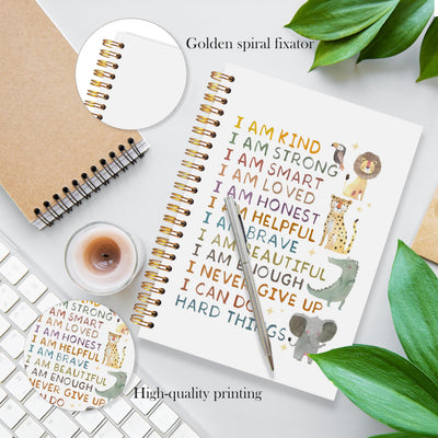 LADOCK Affirmations for Kids Spiral Notebook, Inspirational Woodland Animals Journal for School Work, Affirmation Journal for Kids Boys, I Can Do Hard Things Motivational Notebooks, 5.5x8.3