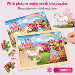 SYNARRY Large Unicorn Princess Fairy Wooden Puzzles for Girls Gift Box(12.2 * 9.4 in), 24 Pcs Puzzles for Kids Ages 4-6, Wood Puzzles for Kids Ages 3-5, Easter Basket Stuffers Gifts for Kids