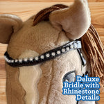 Playful Minds Large Hobby Horse for Kids and Adults – Show Quality with Rhinestone Studded Bridle, Removable Reins, and Long Mane – Plush Handmade Tournament Stick Horse, Palomino