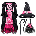 Spooktacular Creations Halloween Fairytale Witch Dress for Kids, Girls Cute Witch Costume Deluxe Set with Broom for Toddler Halloween Role Play Parties, Pink (S 5-7yrs)