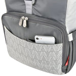 Fisher-Price Multi-Pocket (13) Grey Roll Top Diaper Bag Backpack with Portable Changing Pad, Stroller Straps, Wipes, Bottle, Tablet Pockets