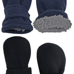 N'Ice Caps Baby Toddler Mittens Kids 2 Pairs Fleece Gloves Winter Warm Sherpa Lined Pack (Black/Navy Pack - Infant No Thumbs, 6-18 Months)