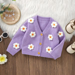Toddler Baby Girl Sweater Floral Cardigan Knit Long Sleeve Coat Cute Fall Winter Outfits Clothes Infant Newborn (Purple, 6-9 Months)