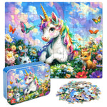 LELEMON Unicorn Puzzles for Kids Ages 4-8,60 Pieces Raibow Unicorns Cats Butterfly Jigsaw Puzzles in a Metal Box,Cute Raibow Unicornss Learning Educational Puzzles for Boys Girls
