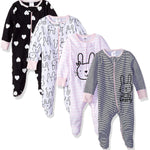 Gerber Baby Girls 4 Pack Sleep 'N Play Footie Bunny Smiley Preemie
