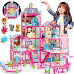 OCTERIC Doll House for Girls ,10 Rooms Pink Doll House with Dolls Figure, Puppies ,Furnitures, Accessories, LED Light, Toddler Playhouse Gift for for 3 4 5 6 7 8 9 10 Year Old Girls Toys