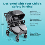 Gaggle by Foundations Roadster Duo Side by Side Double Stroller | Lightweight Compact Double Stroller for Toddlers | Easy to Fold & Maneuver | Amusement Park Approved | Black