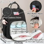 QWREOIA Diaper Bag Backpack for Dad and Mom with USB Charging Port Stroller Straps and Insulated Pocket,army military Travel Nappy Backpack for Daddy/Mommy (Black)