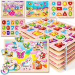 SYNARRY Wooden Puzzles for Toddlers 1-3, 6XSET Toddlers Puzzles Ages 1-3 with Rack, Learning Alphabet Number Shape Unicorn Princess Mermaid Animal, Gifts Toys for Girls Ages 2-4