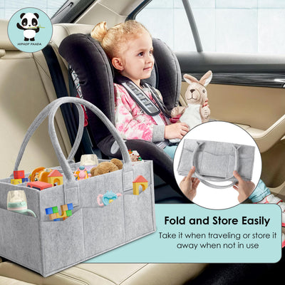 HIPHOP PANDA 2-Pack Diaper Caddy Organizer - Nursery Storage Bin & Car Organizer for Diapers, Wipes, and Baby Essentials - Dual-Color Solid Set (Grey/Oatmeal), Regular Size