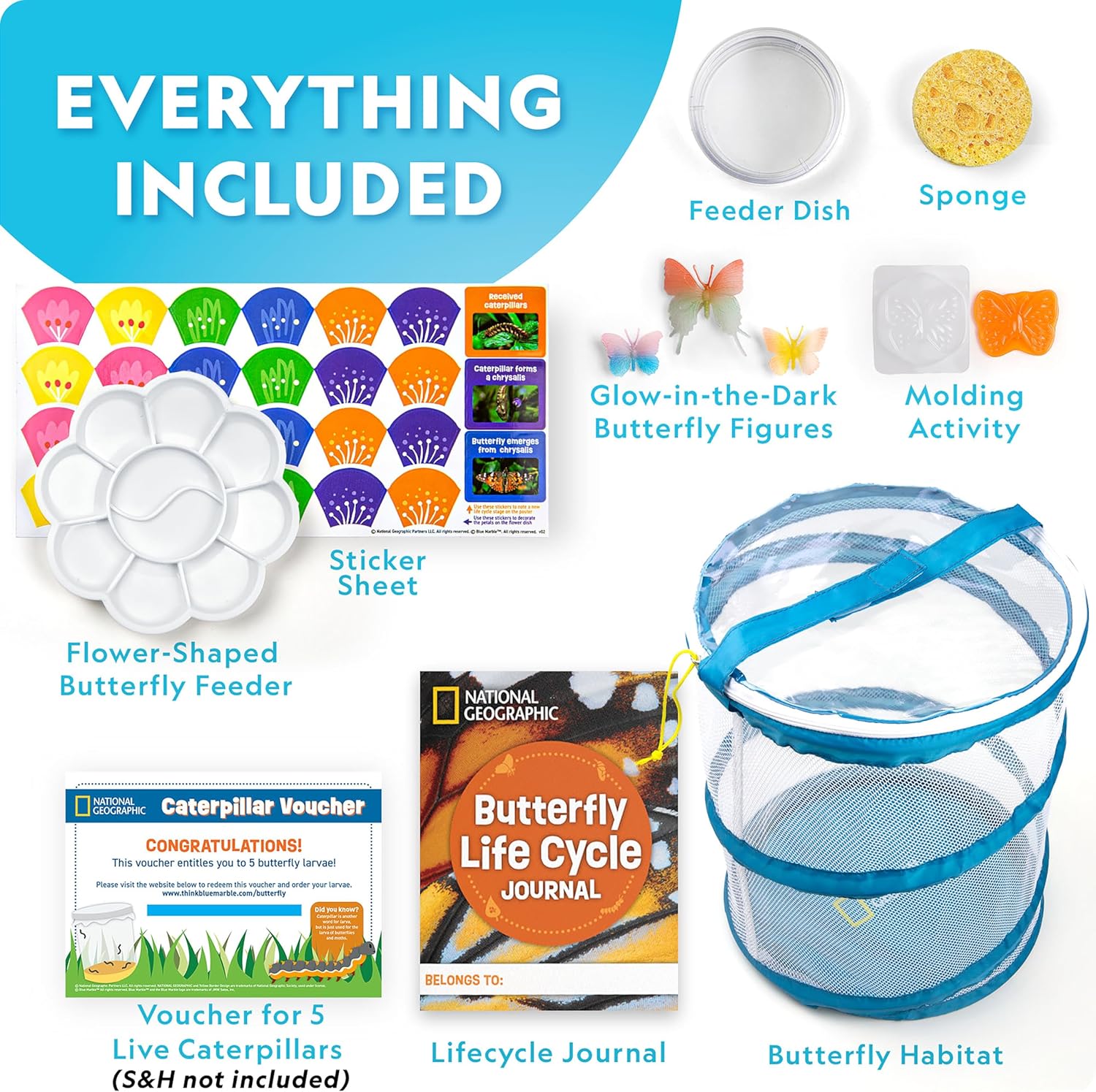 National Geographic Ultimate Butterfly Growing Kit - Butterfly Activity Kit with Voucher for 5 Live Caterpillars, Butterfly Cage, Butterfly Feeder