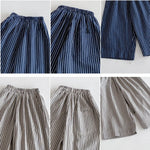 Ashmyova Casual Pants for Boys Girls Classic Linen Cotton Stripe Elastics Waist Spring Autumn Trousers Kids Long Pants 2Pcs White/Blue Size 12-24 Months