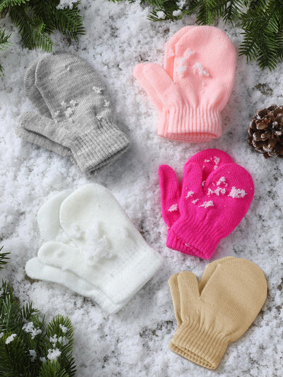 Boao 5 Pairs Toddler Mittens Magic Stretch Black Kids Winter Knitted Gloves Multicolor Newborn Warm Gloves for Boys and Girls(Pink, White, Gray, Brown, Rose Red,Pink, White, Gray, Brown, Rose Red)