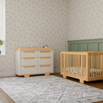 Babyletto Yuzu 6-Drawer Dresser with Over 10-Inch Drawer Extension in White and Natural, Greenguard Gold Certified