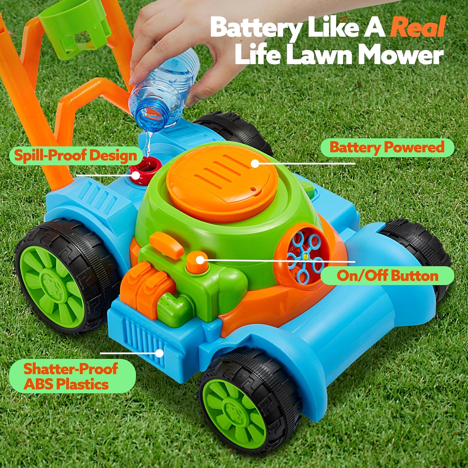 SLOOSH Bubble Lawn Mower Toddler Toys - Kids Bubble Machine Summer Outdoor Push Toy Games, Backyard Garden Outside Play Toddlers Preschool Boys Girls Birthday Gifts (Blue)