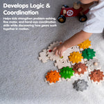 PlanToys® Wooden Gears & Puzzles Set | Montessori STEM Educational Toy | Wooden Gear Building Puzzle for Logical Thinking, Fine Motor Skills & Cause and Effect Learning