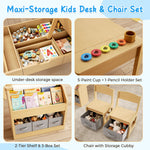 5-in-1 Kids Art Table and Chairs, Toddler Table and Chair Set, Craft Play Desk for Kids, Convertible Art Easel with Paper Roll Holder & Storage Drawers, Children Activity Learning Center - Nature Wood