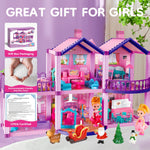 Doll House for Girls,6 Rooms Pink Dollhouse with Dolls Figure, Puppies,Furniture, Accessories, Kids Playhouse for for 3 4 5 6 7 8 9 10 Year Old