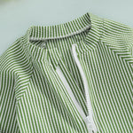 Gueuusu Baby Boys Girls Swimsuit One Piece Striped Zipper Bathing Suit Rash Guard Long Sleeve Seersucker Swimwear Sunsuit (Green, 12-18 Months)