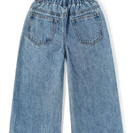 KIDSCOOL SPACE Baby Girls Jeans,Toddler Elastic Waist with D-Ring Slant Pockets Wide-Leg Denim Pants,Light Blue,9-12 Months