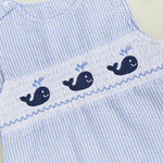 Arvbitana Newborn Baby Boys Sleeveless Seersucker Romper One Piece Straps Overalls Striped Jumpsuit Summer Smocked Clothes (A-Blue, 0-3 Months)