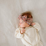 Baby Bling Bows - Newborn to Little Baby Girl Bows, 2PK PRINT SOLID KNOTS Nylon Super Soft Stretchy Toddler Headbands, Perfect Hair Accessories Head Bands for Infant Kids (Spice Floral & Rose Gold)