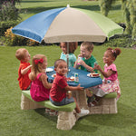Step2 Naturally Playful Kids Picnic Table with Removable Umbrella, Indoor/Outdoor Toys, Fits 6 Children, Made of Durable Plastic, For Toddlers 3+ Years Old, Blue & Green