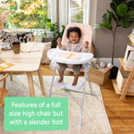 Ingenuity Sun Valley Compact Folding Baby High Chair, Food-Grade Safe Plate, Safety Harness, for Ages 6 Months and Up, Unisex - Pink