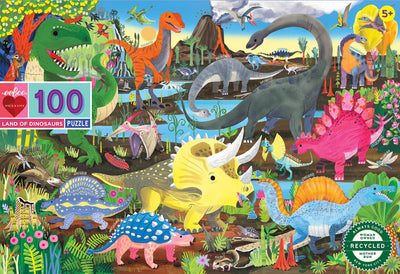 eeBoo 100 Piece Puzzle for Kids - Land of Dinosaurs Children's Puzzle Prehistoric, Large Pieces for Small Hands to Develop Motor Skills