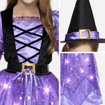 Spooktacular Creations Girls Witch Costume, Light up Witch Costume Kids, Starry Dress with Broom Belt Hat for Child Halloween Role Play Parties, M