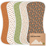 Organic Burp Cloths Baby Boy & Girl - 5-Pack Super Absorbent Cotton Burping Cloths for Babies, Soft & Plush Newborn Spit Up Rags, Infant Towels for Milk Spit Up, Unisex, Large 21" x 10" (Fall Spores)