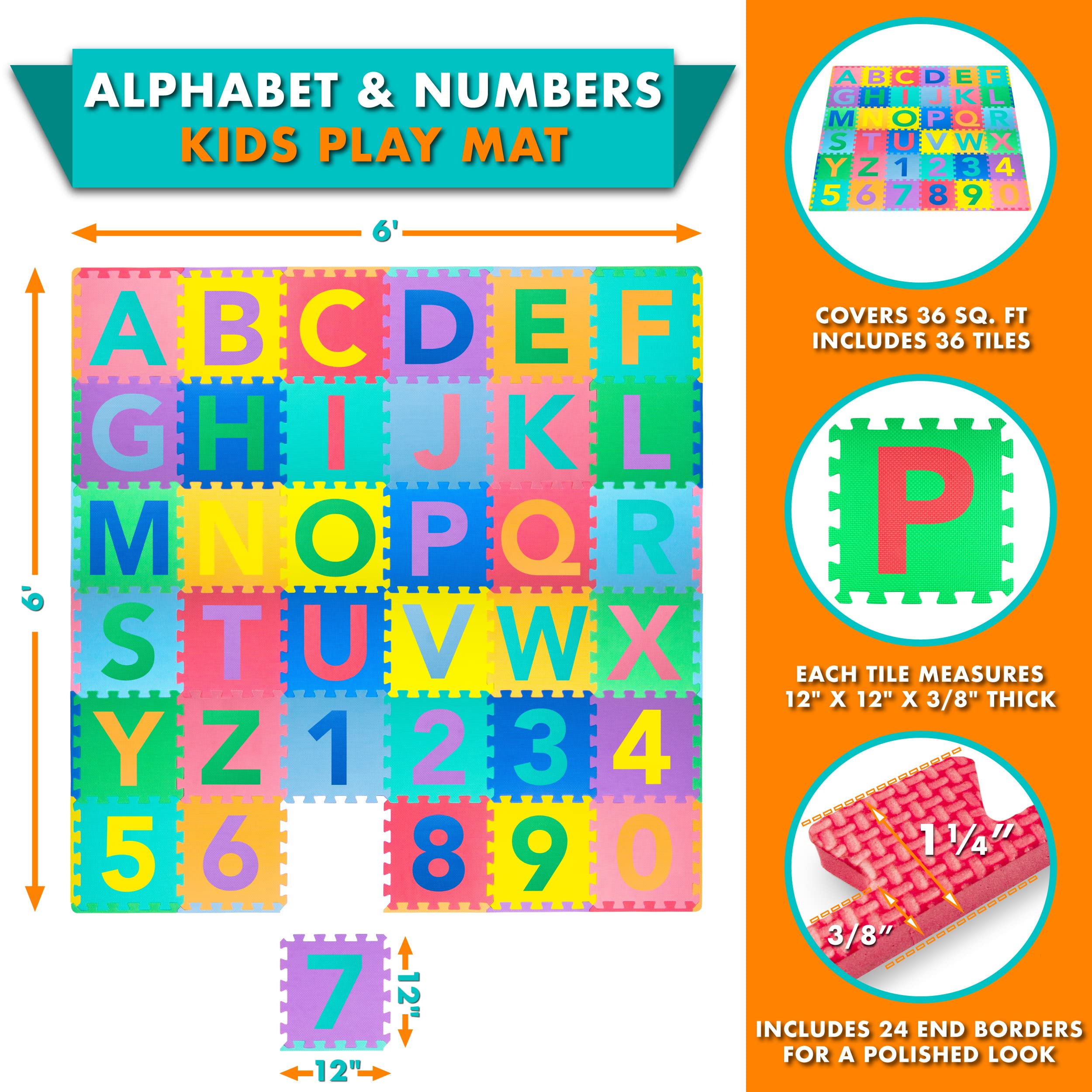 Prosource For Children ProSource Kids Puzzle Alphabet, Numbers, 36 Tiles and - Play Mats ...