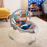 Bright Starts Mickey Mouse Comfy Disney Baby Bouncer in Cloudscapes Includes -Toy Bar with 3 Cute Toys, Plays 7 Soothing Melodies w/Auto Shut-Off, Age 0-6 Months