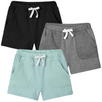 Cooraby 3 Pack Baby Boys Cotton Shorts Waffle Knit Pockets Elastic Waist Toddler Boys Soft Pull-on Shorts Summer Clothes