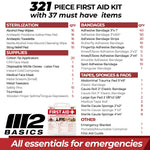 M2 BASICS Premium 321 Piece First Aid Kit, All Purpose Kit with Hard Case for Home, Car, Business, School, Office & Vehicle