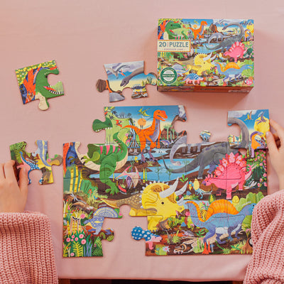 eeBoo 20 Piece Jigsaw Puzzle - Dinosaur Land Children's Puzzle Prehistoric Themed, Large Pieces for Small Hands to Develop Motor Skills
