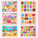 SYNARRY Wooden Puzzles for Toddlers 1-3, 6XSET Toddlers Puzzles Ages 1-3 with Rack, Learning Alphabet Number Shape Unicorn Princess Mermaid Animal, Gifts Toys for Girls Ages 2-4