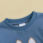 GINEVSAL Toddler Baby Girl Boy Easter Outfits Bunny Embroidery Round Neck Long Sleeve Sweatshirt Pullover Tops Fall Clothes (Blue, 6-12 Months)