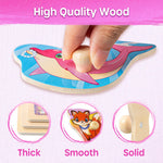 SYNARRY Wooden Puzzles for Toddlers 1-3, 6XSET Toddlers Puzzles Ages 1-3 with Rack, Learning Alphabet Number Shape Unicorn Princess Mermaid Animal, Gifts Toys for Girls Ages 2-4